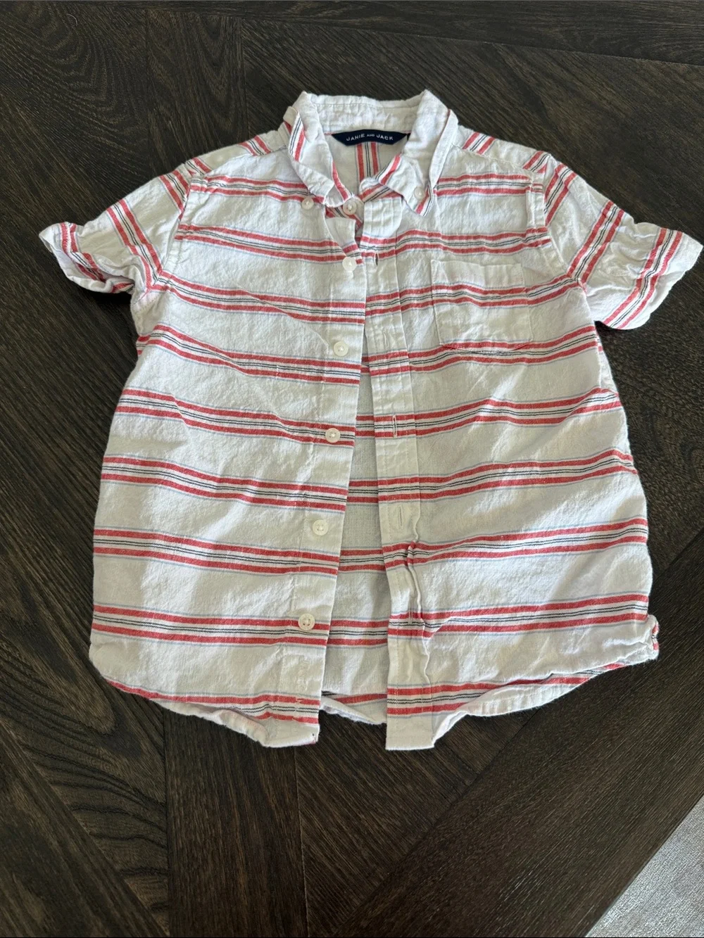 Janie and Jack White Red Stripe Short Sleeve Button Down Shirt Large